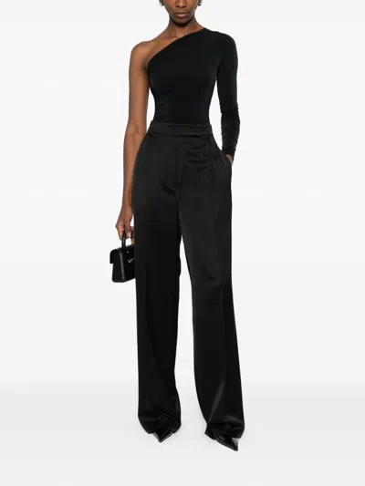 Wolford One Shoulder Ruched Long Sleeve Bodysuit In Black