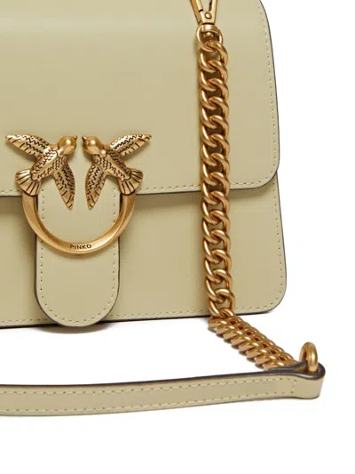 Pinko Mini Love One Birds-ring Leather Tote Bag In Yellow