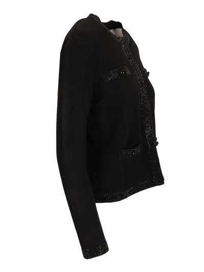Tory Burch Kendra Embellished Wool Cardigan Jackets Black In Black