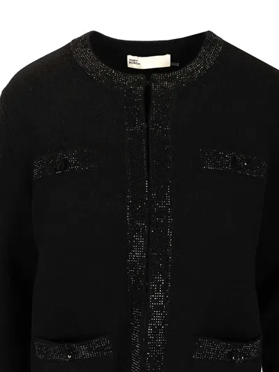 Tory Burch Kendra Embellished Wool Cardigan Jackets Black In Black