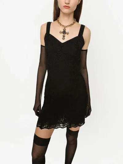 Dolce & Gabbana Lace Mini Dress Sleeveless V Neckline In Black