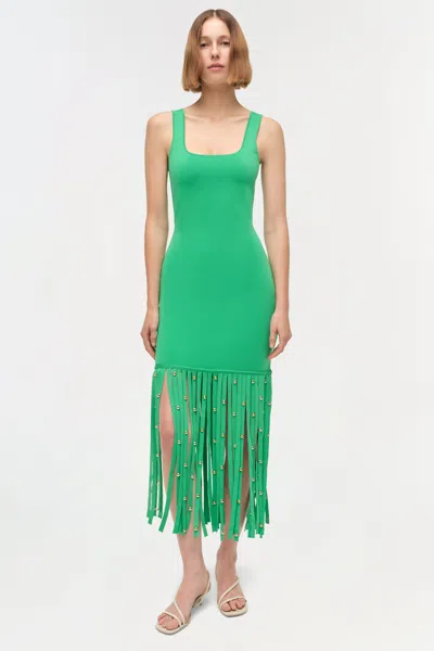 Simkhai Romelia Embellished Fringed Stretch-knit Midi Dress In Black