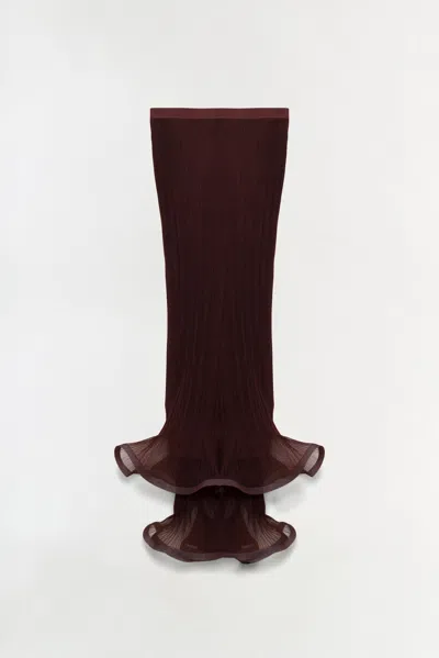 Simkhai Women's Kelso Sheer Plisse Skirt In Mahogany In Brown