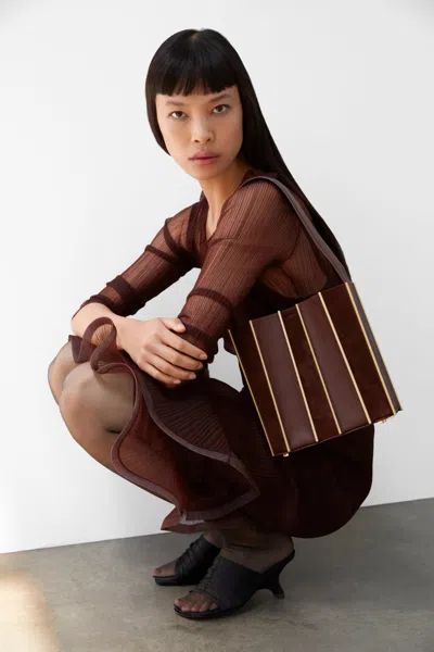 Simkhai Women's Kelso Sheer Plisse Skirt In Mahogany In Brown