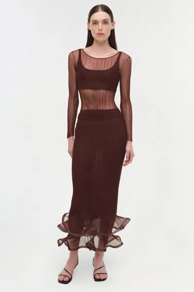 Simkhai Women's Kelso Sheer Plisse Skirt In Mahogany In Brown