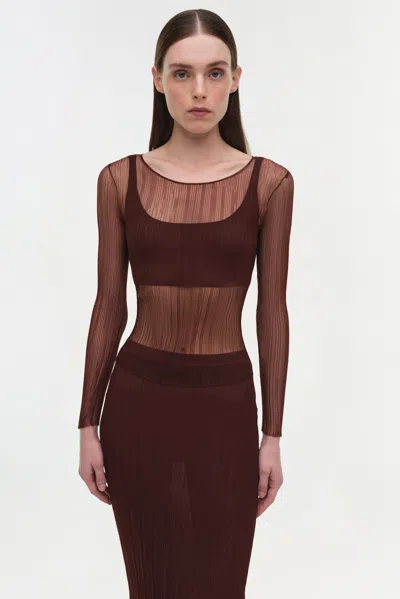 Simkhai Women's Kelso Sheer Plisse Skirt In Mahogany In Brown
