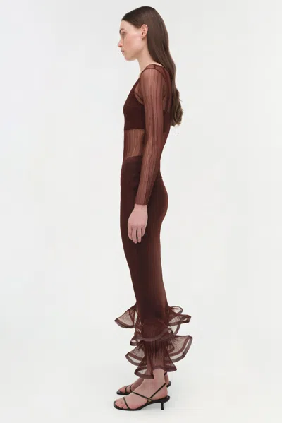 Simkhai Women's Kelso Sheer Plisse Skirt In Mahogany In Brown