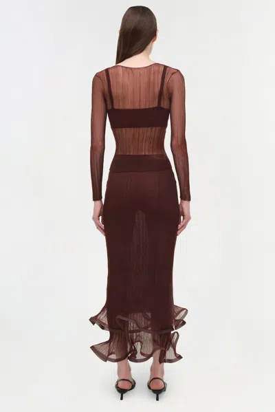 Simkhai Women's Kelso Sheer Plisse Skirt In Mahogany In Brown