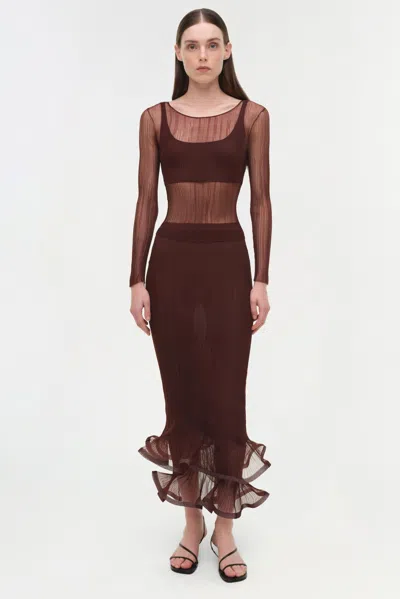 Simkhai Women's Kelso Sheer Plisse Skirt In Mahogany In Brown