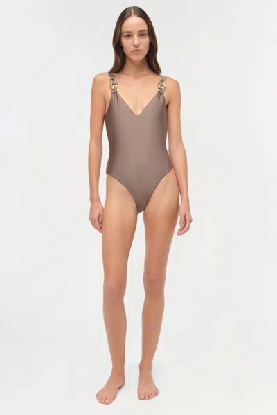 Simkhai Women's Regan Satin One Piece Swimsuit In Fern In Green