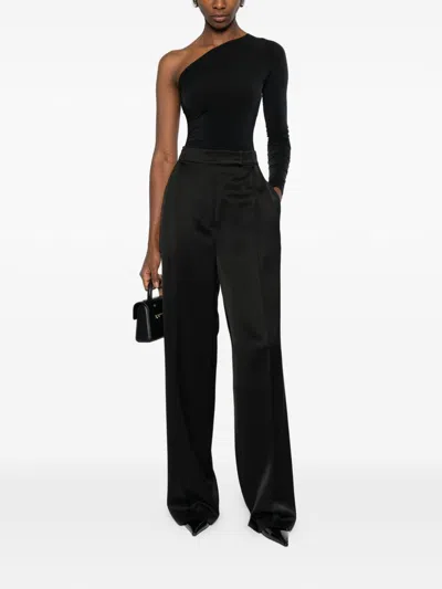 Wolford One Shoulder Ruched Long Sleeve Bodysuit In Black