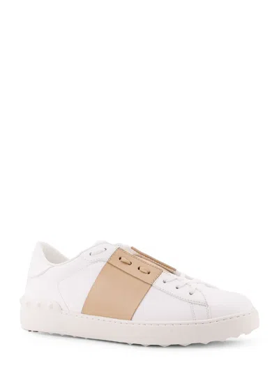 Valentino Garavani Open Sneakers In Leather With Contrast Colored Stripe And Stud Detail In Nude