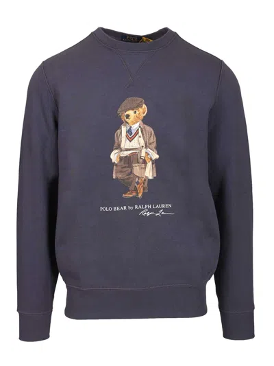 Polo Ralph Lauren Polo Bear Print Cotton Blend Sweatshirt In Blue