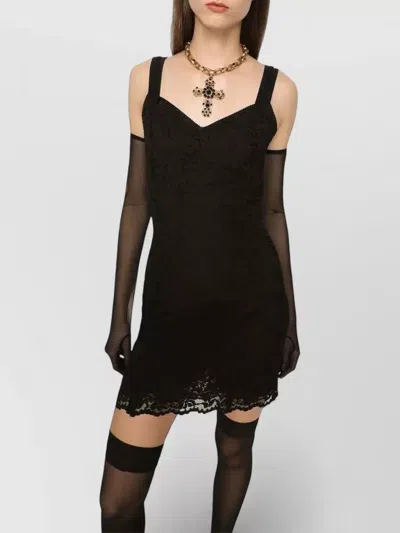 Dolce & Gabbana Lace Mini Dress Sleeveless V Neckline In Multi