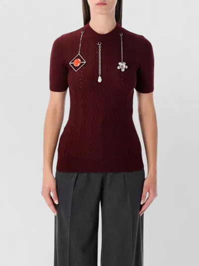 Prada Openwork Motif Wool Sweater With Pendants Clothing In Brown