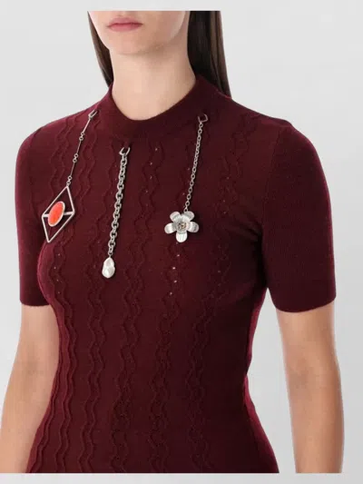 Prada Openwork Motif Wool Sweater With Pendants Clothing In Brown