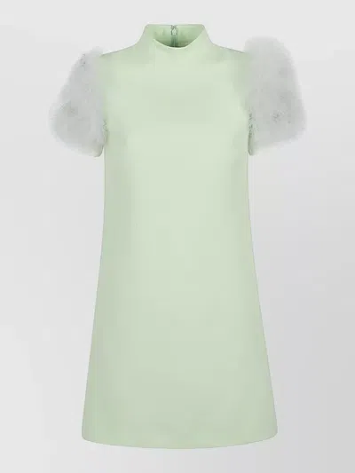 Valentino Garavani Feathered Wool And Silk Dress In Green