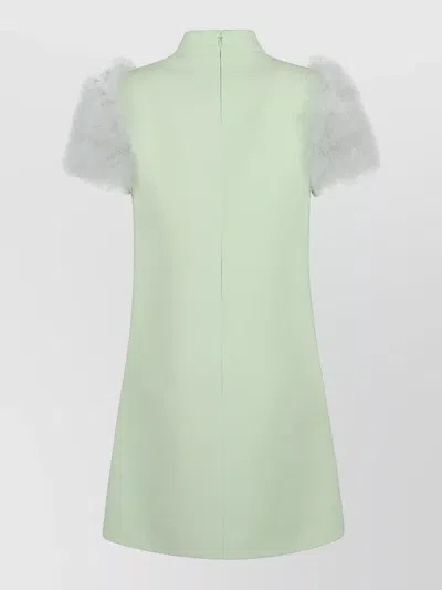 Valentino Garavani Feathered Wool And Silk Dress In Green