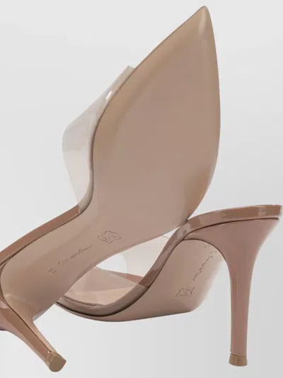 Gianvito Rossi Elle 85 Mm Pointed Toe Transparent Strap Mules In Neutral