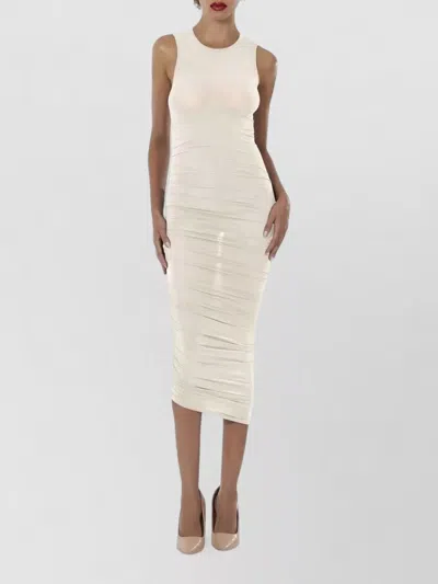 Wolford Sheer Midi Dress Ruched Fitted Silhouette In Neutral