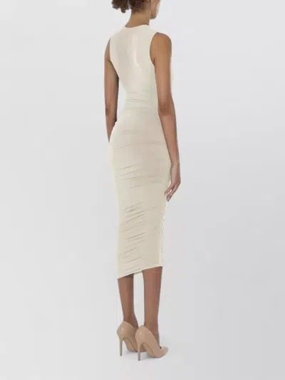 Wolford Sheer Midi Dress Ruched Fitted Silhouette In Neutral