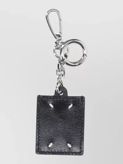 Maison Margiela Leather Key Case Rectangular Shape Keyring In Black