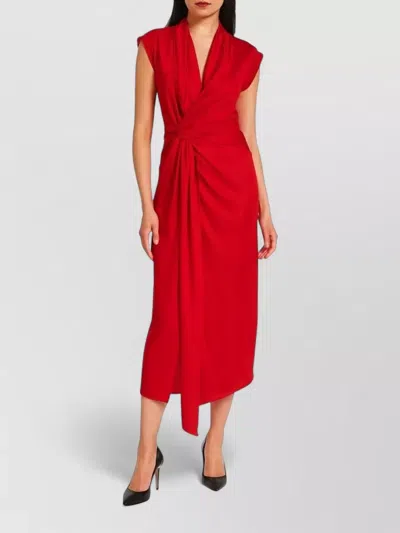 Victoria Beckham Silk Midi Dress Cap Sleeves Wrap In Red