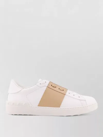 Valentino Garavani Open Sneakers In Leather With Contrast Colored Stripe And Stud Detail In Nude