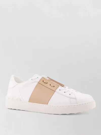 Valentino Garavani Open Sneakers In Leather With Contrast Colored Stripe And Stud Detail In Nude