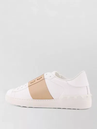 Valentino Garavani Open Sneakers In Leather With Contrast Colored Stripe And Stud Detail In Nude
