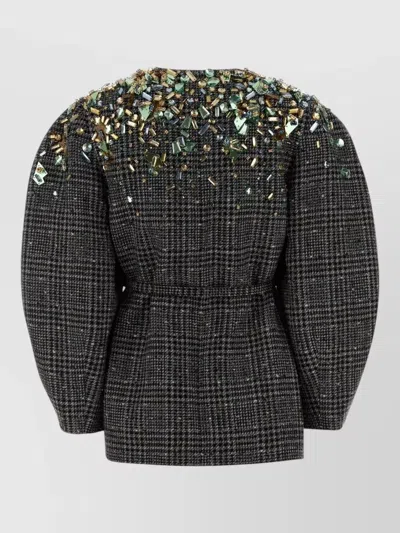 Fendi Tweed Blazer Belted Waist Puff Sleeves In Gray