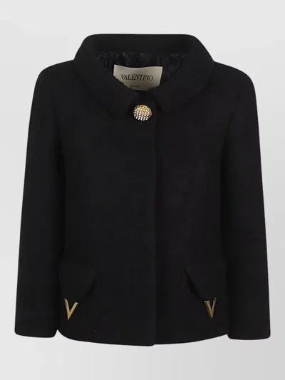 Valentino Vlogo Signature Wool Jacket Round Collar In Black