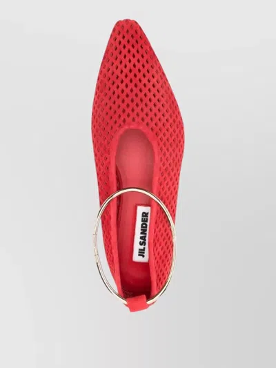 Jil Sander Ballet Flats Ankle Strap Mesh Pointed Toe In Red