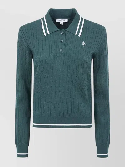 Sporty And Rich Knit Long Sleeve Polo Contrast Collar In Animal Print