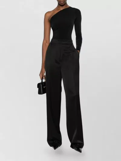 Wolford One Shoulder Ruched Long Sleeve Bodysuit In Black