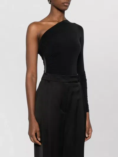 Wolford One Shoulder Ruched Long Sleeve Bodysuit In Black