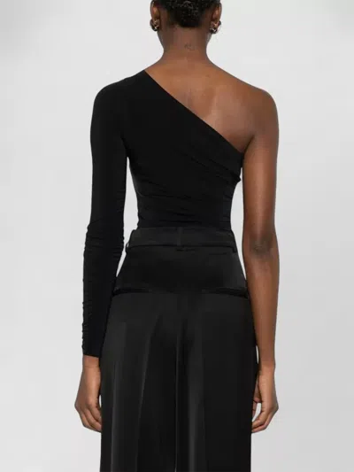Wolford One Shoulder Ruched Long Sleeve Bodysuit In Black