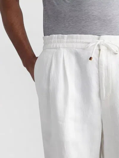 Brunello Cucinelli Garment Dyed Linen Gabardine Bermuda Shorts With Drawstring And Darts In White