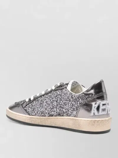 Golden Goose Ballstar Sneakers In Laminated Leather And Glitter In Gray