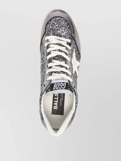 Golden Goose Ballstar Sneakers In Laminated Leather And Glitter In Gray
