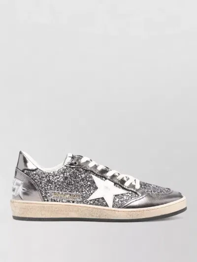 Golden Goose Ballstar Sneakers In Laminated Leather And Glitter In Gray