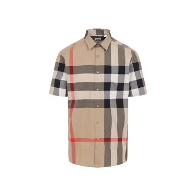 Burberry Men Cotton Shirt With Check Print In Multi