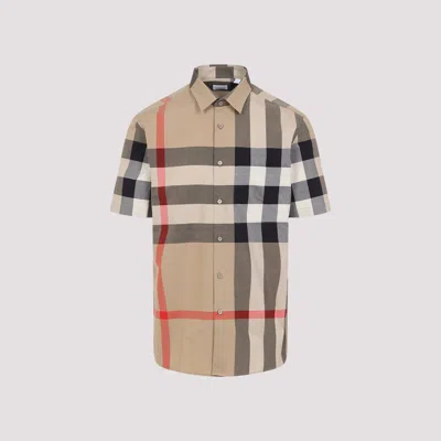 Burberry Men Cotton Shirt With Check Print In Multi