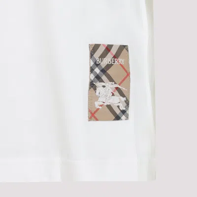 Burberry Women White T-shirt With Logo Patch With Check Motif On The Front In Cotton Woman In Neutral