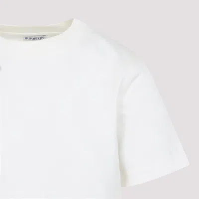 Burberry Women White T-shirt With Logo Patch With Check Motif On The Front In Cotton Woman In Neutral