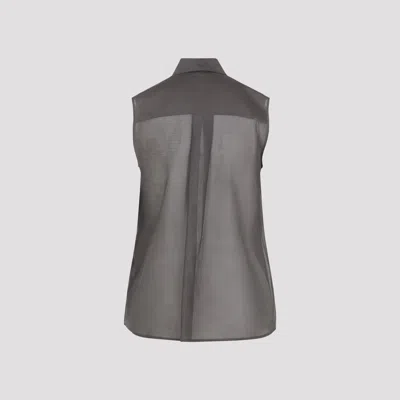 Peserico Silk Cotton Top Collared Neck Ruffle Sleeveless In Gray