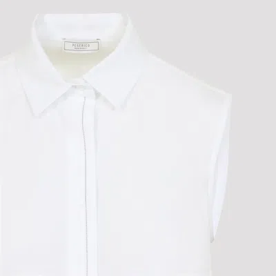 Peserico Collared Neck Sleeveless Top Layered Hem In White