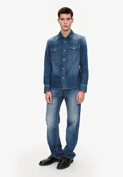 A.p.c. Long Sleeve Denim Shirt With Chest Pockets In Blue