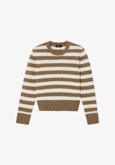 Apc A. P.c. Women's Speckled Striped Sweater Size: Extra Large In Hazelnut / Ecru In Multi