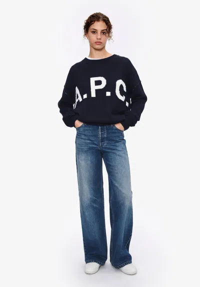 Apc Women's Logo A. P.c. Sweater Size: Small In Dark Navy Blue In Blue